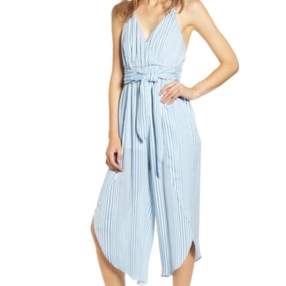 Moon River Anthropologie Jumpsuit Beach Blue White Stripe Cropped Flyaway Leg - Picture 1 of 16